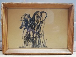 Szignózott  Absztrakt Tus rajz festmény 1969