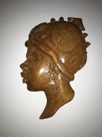 Fa dombormű faragott afrikai női fej néger 32 cm egyedi 