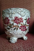 Rare, four-legged, large zsolnay flowerpot with flower pattern
