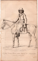 Mr. John Fuller, rézmetszet 1805, metszet, eredeti, 12 x 14, clerk of the course, Newmarket, ló