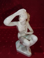 Aquincum  porcelán figurális szobor. Távolba néző női akt, fonott hajjal. Vanneki!