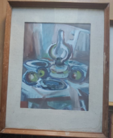 Csendélet, Schey Ferenc (olajfestmény kerettel 50x65) asztali, ebédlő, nyugodt, tárgyak