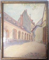Pápa. Ruszek utca 1930. Jelzett akvarell. 
