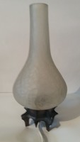 Iparművészeti bronz asztali lámpa, repesztett tejüveg burával, hibátlan, 38 cm