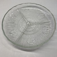 Glass offering, bowl, three compartments, material with floral pattern