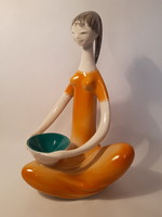 Ritka gyűjtői Kőbányai Porcelán (Drasche) Tálas nő figura 23 cm