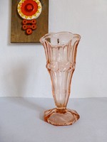 Gyönyörű antik,rózsaszín üveg talpas váza