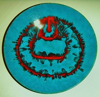 P. F. Jelzett iparművészeti mázas retró kerámia falitál , falitányér , tányér , 28.5 cm