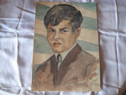 Szarka Ilona   / Szentes  /  fiú  portré , szép akvarell  22 x 31 cm
