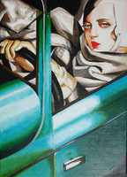 Zöld Bugatti LEMPICKA festményének másolata EREDETI olajfestmény