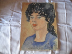Szarka Ilona   / Szentes  /  női portré , szép akvarell  22 x 31 cm