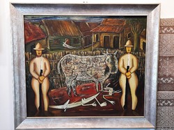 Yendi Tomás Estrada Cancino (Manzanillo, Kuba 1977 - ): A szent tehén, 1999.--- olaj vászon