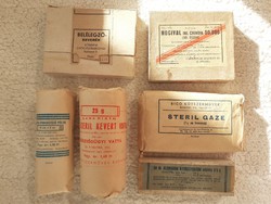 Régi kötszer csomag 1962 orvosi patikai gyógyszertári egészségügyi 6 db