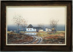 Landscape with homestead painting with balogh sign