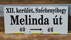 "XII. kerület, Széchenyihegy Melinda út 40 - 46" fém zománc utcatábla (1532)