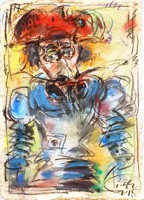Tóth Ernő - Don Quijote 60 x 43 cm olaj, merített papír