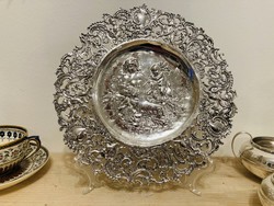 Ezüst áttört szecessziós tányér antik Német fémjellel