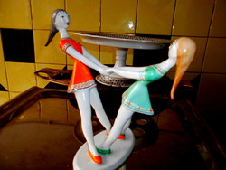 Art deco Hollóházi porcelán kettős  figura--táncoló lányok