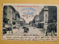 Antik levelezőlap - fotó képeslap, Marseille, La Cannebiere, 1904