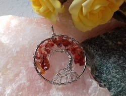 Large tree of life pendant term. Real orange agate chips from grains, rhodium