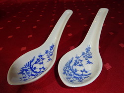 Kínai porcelán, kék mintás rizses kanál, hossza 14 cm.