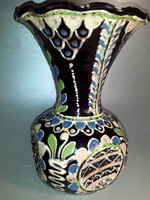 Nagy méretű antik Lázi János HMV kehely szájú kerámia váza hódmezővásárhelyi