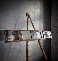 Antik fotó kazetta dekoráció tükörrel, fotótartóval