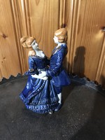 Porcelán kék ruhás táncoló táncos barokk pár 