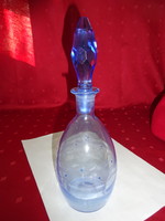 Antik, kék likőrös üveg, csiszolt dugóval, magassága 25 cm. Vanneki! Jókai.