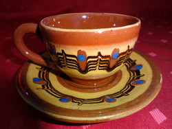 Bolgár mázas kerámia kávéscsésze + alátét, csésze átmérője 7 cm. Vanneki!