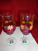 Hand-painted crystal, stemmed wine glass, height 14.5 cm. 2 pcs for sale together. Vanneki!