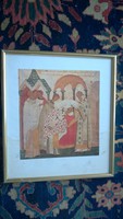 Szerb pravoszláv (ortodox ?)- Ikon nyomat ü.alatt arany sz.kerettel 26 x 29 cm