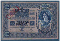1000 Korona 1902 UNC  Ausgegeben nach dem 4. Oktober 1920 Bélyegzéssel
