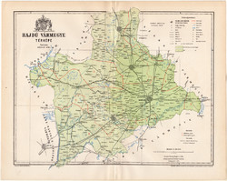 Hajdú vármegye térkép 1894 (12), lexikon melléklet, Gönczy Pál, 24 x 30 cm, megye, Posner Károly
