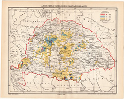 A filoxéra (filloxera) elterjedése Magyarországon (3), térkép 1898, eredeti, bor, borászat, szőlő
