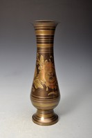 Oriental copper, brass, 23.5 cm, finely crafted, chiselled patterned vase with painted decoration.