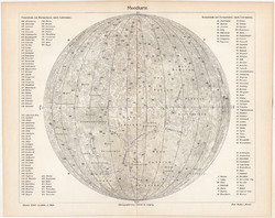 Holdtérkép, térkép 1904, eredeti, német nyelvű, csillagászat, régi, Hold, bolygó, felszín