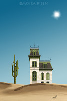 Moira Risen Ház a sivatagban Kortárs szignált fine art nyomat kaktusz kengyelfutó gyalogkakukk