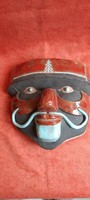Iparművészeti szignált mázas kerámia fali maszk