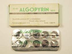 Retro Algopyrin tabletta gyógyszer papír doboz - Chinoin Gyógyszergyár gyártó - 1978-as évből