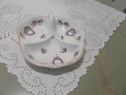 Divided serving bowl with violet garland