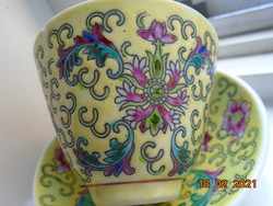Jingdezhen kézzel festett SHOU MUN "hosszú élet" mintás,császári sárga YUOMI teás csésze tálkával