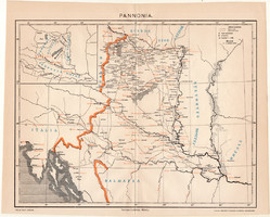 Pannónia térkép, kiadva 1898, eredeti, antik, Pallas lexikon melléklete, régi, Magyarország