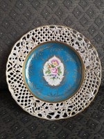 Rendkívül ritka, csodásan szép Herendi tányér, türkiz fond festéssel, rengeteg arannyal