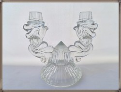 Szép kétágú Art Deco csehszlovák Bohemia Glass üveg gyertyatartó