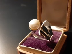 Ezüst egyedi modern valódi gyöngyös gyűrű