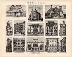 Építészet, jelenkor, egyszín nyomat 1898, német nyelvű, eredeti, ház, lakóház, villa, angol