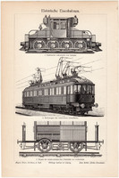 Elektromos vasút, egyszínű nyomat 1905, német nyelvű, eredeti, vasút, mozdony,  vonat, vagon