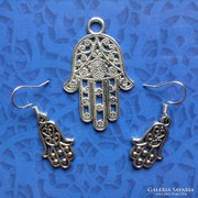 Tibeti ezüst ékszer fülbevaló 925 ezüst kampóval segítő kéz Fatima keze Judaica Iszlám Marokkó Török