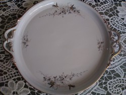 Hüttl Tivadar kézzel festett madaras porcelán tálcája a Monarhiából. 